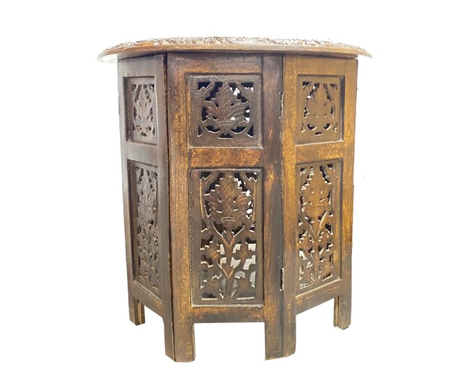 Mid century wooden Coffee Table, Hand carved Brown Leaves carving design, Modern Home and office furniture