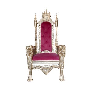 Hand Carved Gold Lion Throne Chair: Rococo Style, Tufted Cushion