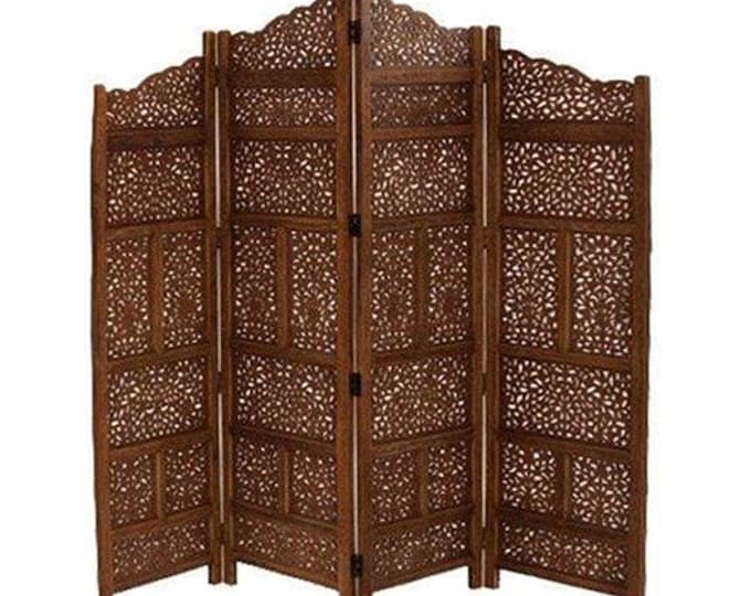 Wooden Room divider Partition set of 4 panel , Self standing Round top design Room Folding panels