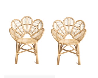 Set of 2 Wicker chair, handmade Peacock design wooden home furniture