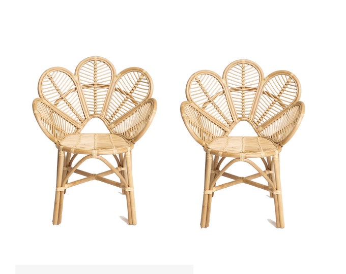 Set of 2 Wicker chair, handmade Peacock design wooden home furniture