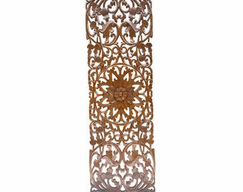 Mid century Brown Flower carving design Wall Panel Hanging Mandola art fixture