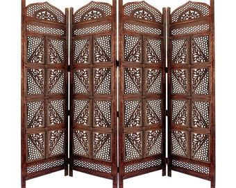 Mid century Mesh and block Style Wooden Folding Divider, Partition, Handmade Self standing separator up to 7 feet height