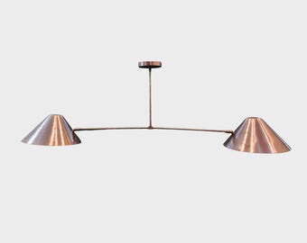 2 Brass Shade Ceiling light modern fixture, handmade mid-century Brass Chandelier