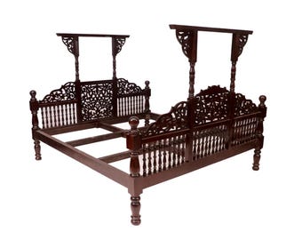 Hand carved giltwood bed Louis XV, Traditional Southern Classical Teak Bed, handmade King bed Folding bed for home