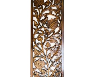 Mid century Brown Leaves carving design Wall Panel Hanging Mandola art fixture