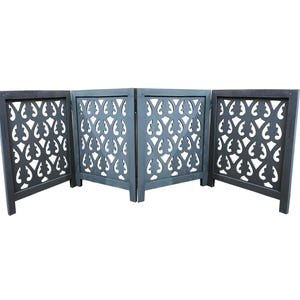 Mid Century Black Wooden Folding Room Divider: Handmade Partition
