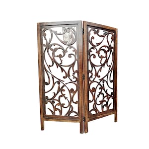 Mid century 4 feet Floral design Wooden Folding Divider, Partition, Handmade Self standing screen