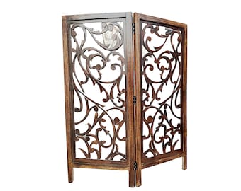 Mid century 4 feet Floral design Wooden Folding Divider, Partition, Handmade Self standing screen