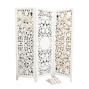 3 Panel Flower Design Partition, Handmade Wooden Folding screen Partition