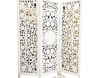 3 Panel Flower Design Partition, Handmade Wooden Folding screen Partition