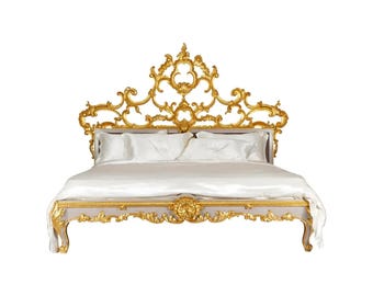 English Regency Royal Bed wooden King Size Bed, Handmade Low post High quality Bohemian Rococo Style Bed Frame