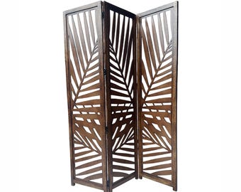 Mid century Big multi Leaf Design Wooden Folding Divider, Partition, Handmade Self standing separator