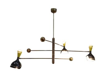 mid century 6 light 3 arm brass rotating chandelier, Handmade ceiling light fixture