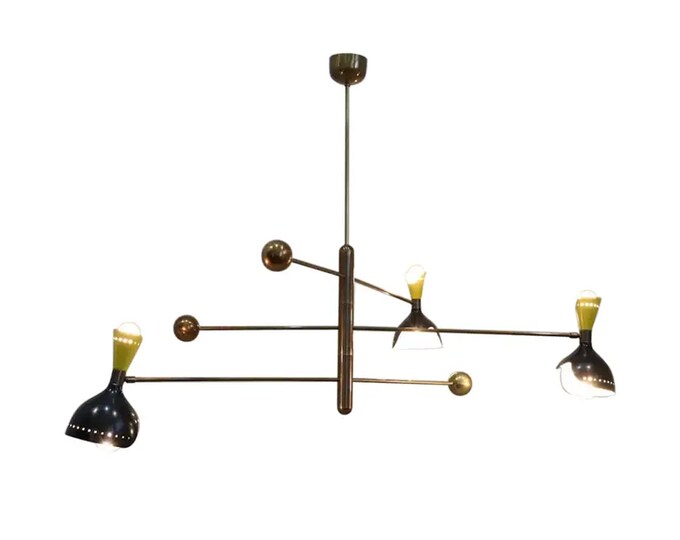 mid century 6 light 3 arm brass rotating chandelier, Handmade ceiling light fixture