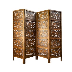 Mid century Elephant carving Design Wooden Folding Divider, Partition, Handmade Self standing separator