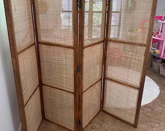 Natural Rattan cane Room partition Screen, Folding Divider, Mid-century Separator