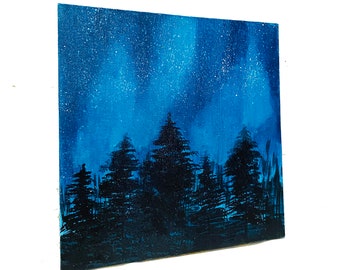 Hand Painted Northern Lights Painting on canvas, Wall décor for home and office