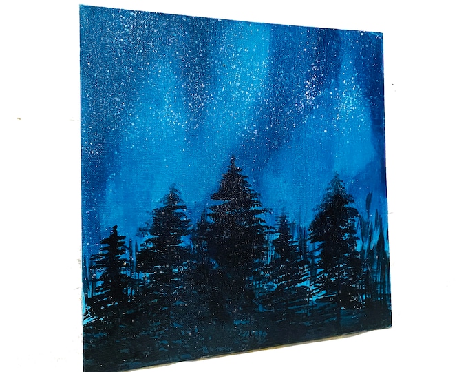 Hand Painted Northern Lights Painting on canvas, Wall décor for home and office
