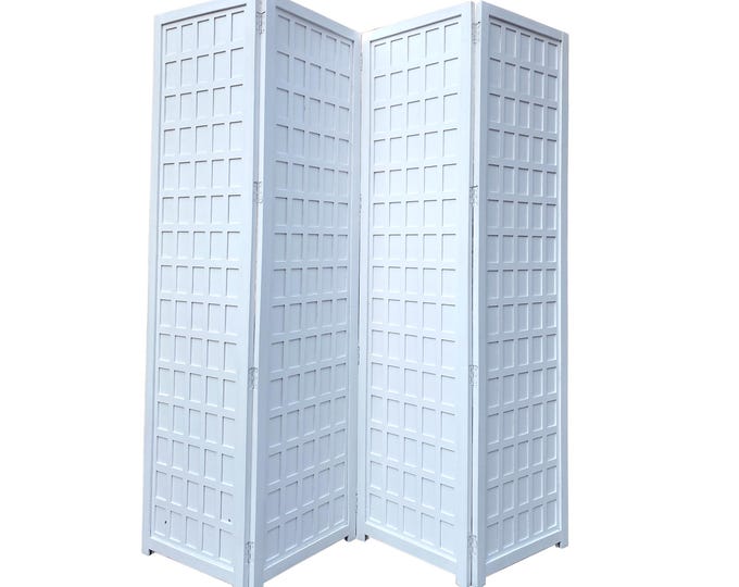 Bohemian Wooden Folding Divider, White Block Cube Partition, Handmade Self standing screen
