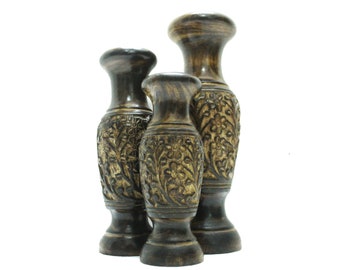 Wooden carved Flower Vase For home décor, Handmade Burned Polished set of 3