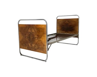 Marcel Breuer Brass And Wood Bed, handmade Mid century Design Modern home Furniture in rusic Chrome