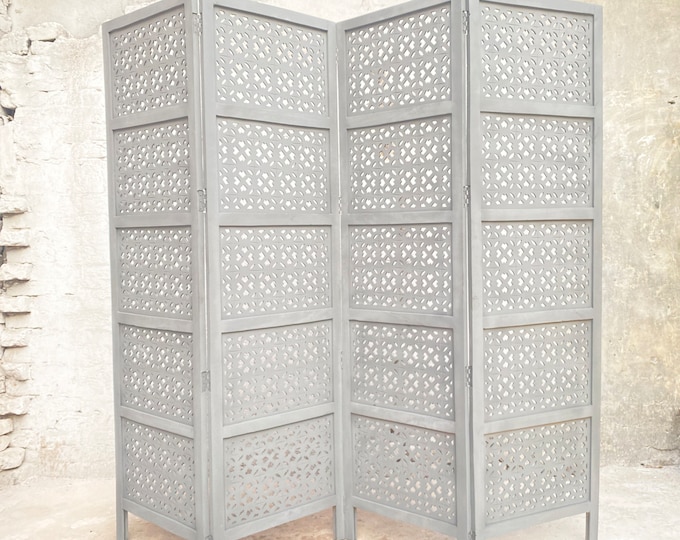 Mesh Style Wooden Folding Divider, Partition, Handmade Self standing saperater
