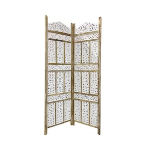Mid century White brown frame Wooden Folding Divider, Partition, Handmade Self standing separator