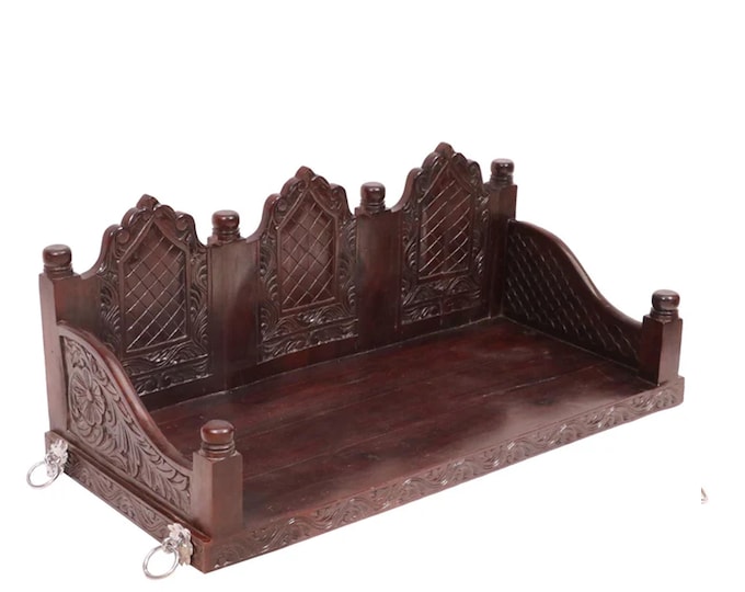 Hand carved Swing, handmade Wooden swing with carved wood back, Ceiling haning Jhula for home or balcony