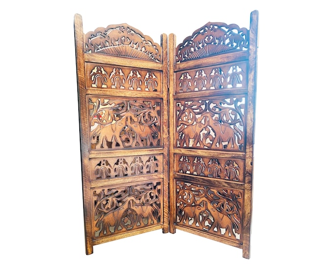 Elephants design Wooden Folding Divider, Partition, Handmade Self standing separator