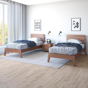 Mid century Twin/Single bed Frame, handmade Furniture Dark oak finish, Modern wooden décor furniture