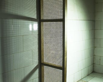 Mid century Rattan Panel, Solid Wood Cane Room Divider, Wood Partition, Slatted Room Divider Custom size also available