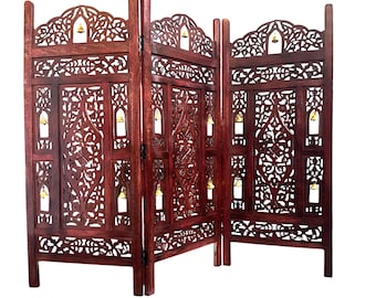 Mesh and Bell Style Wooden Folding Divider, Partition, Handmade Self standing separator