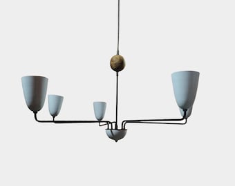 5 Arm Large Brass  Ceiling light modern fixture, handmade Wooden Ball mid-century ceiling light Chandelier