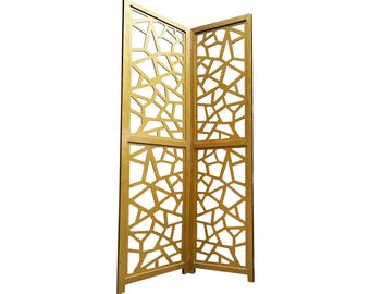 Mid century Design Gold Wooden Folding Divider, Partition, Handmade Self standing separator