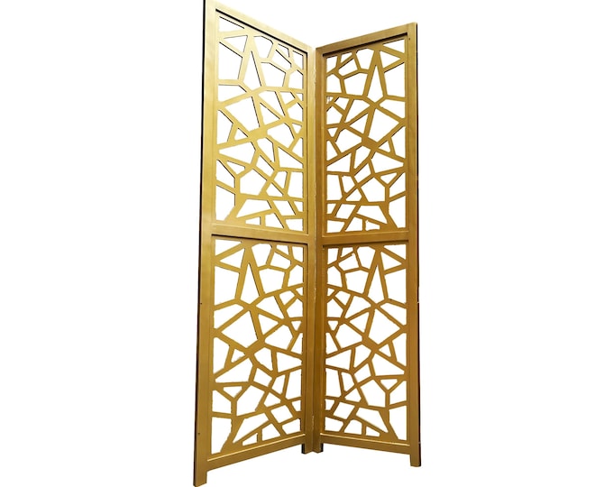 Featured listing image: Mid century Design Gold Wooden Folding Divider, Partition, Handmade Self standing separator