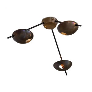 Mid-Century Style 3-Light Flush Mount Ceiling Fixture in Antique Brass