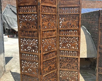 Elephants design Wooden Folding Divider, Partition, Handmade Self standing separator