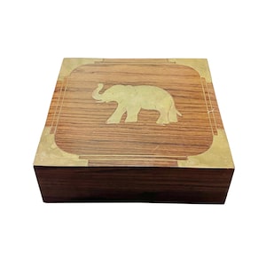 Wood Brass Elephant Box, handmade Wooden jewelry box, Interior décor box, mid century Home Improvement, Gift for her