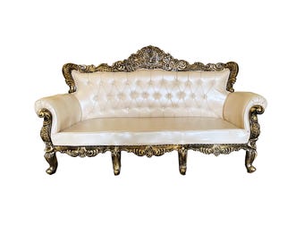 Louis XVI Sofa, hand carved Wooden Rustic Gold 3 seater Upholstery Sofa set, handmade Modern home décor furniture