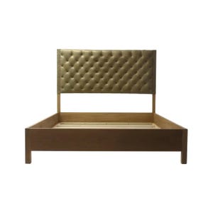 Mid century Tan Fabric Tufted bed with Oakwood Rails with button details upholstered Bed, Handmade Low post High quality Bohemian Bed Frame