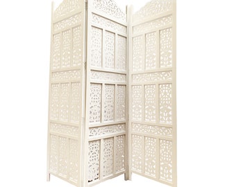 Mid century White Wooden Folding Divider, Partition, Handmade Self standing seperator