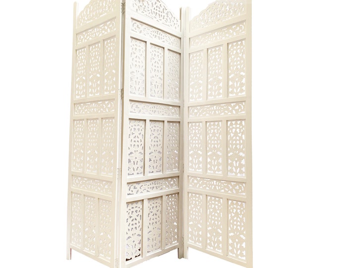 Mid century White Wooden Folding Divider, Partition, Handmade Self standing seperator