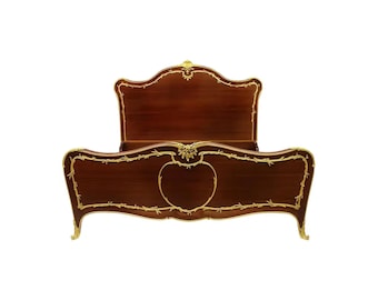 Gilt Bronze-Mounted Mahogany red 20th Century King Size Bed Handmade Low post High quality Bohemian Rococo Style Bed Frame