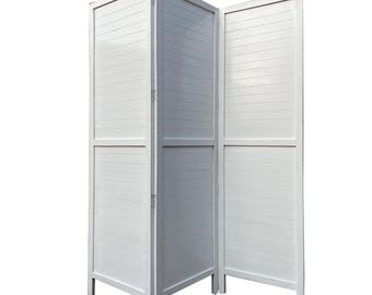 Mid century White Solid Stripes Design Wooden Folding Divider, Partition, Handmade Self standing separator up to 7 feet height