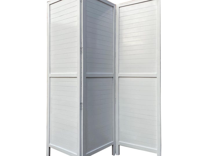 Mid century White Solid Stripes Design Wooden Folding Divider, Partition, Handmade Self standing separator