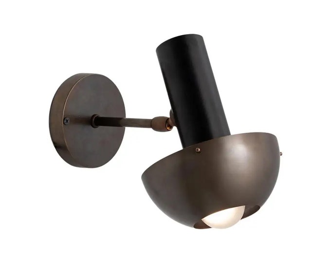 Italian Antique patina Brass Wall sconce, handmade modern black brass wall light fixture