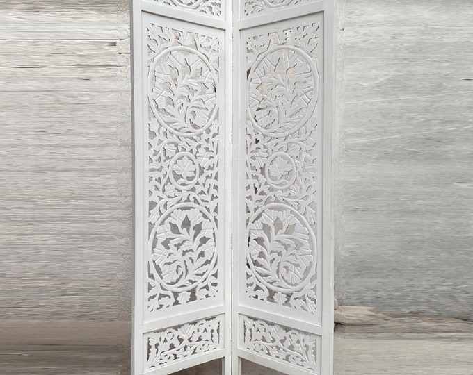 White Lotus Style Wooden Folding Divider, Partition, Handmade Self standing screen