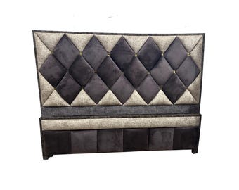 Mid century handmade Tufted Upholstered Headboard US/CA King/ King/Queen size available, Different colors option, Wooden Head & Footboard