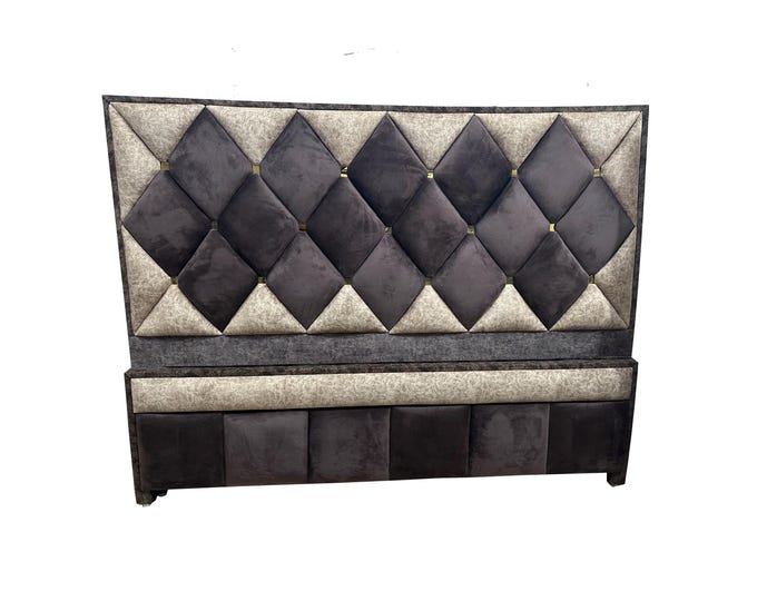 Mid century handmade Tufted Upholstered Headboard US/CA King/ King/Queen size available, Different colors option, Wooden Head & Footboard